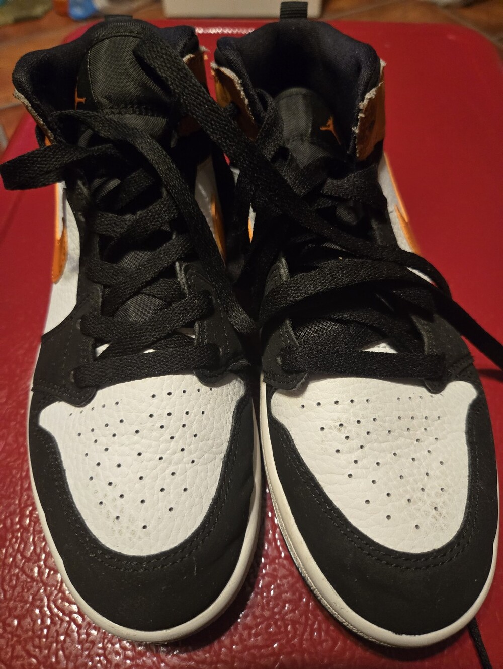 Jordan Kids Black, White & Orange High-Top Sneakers